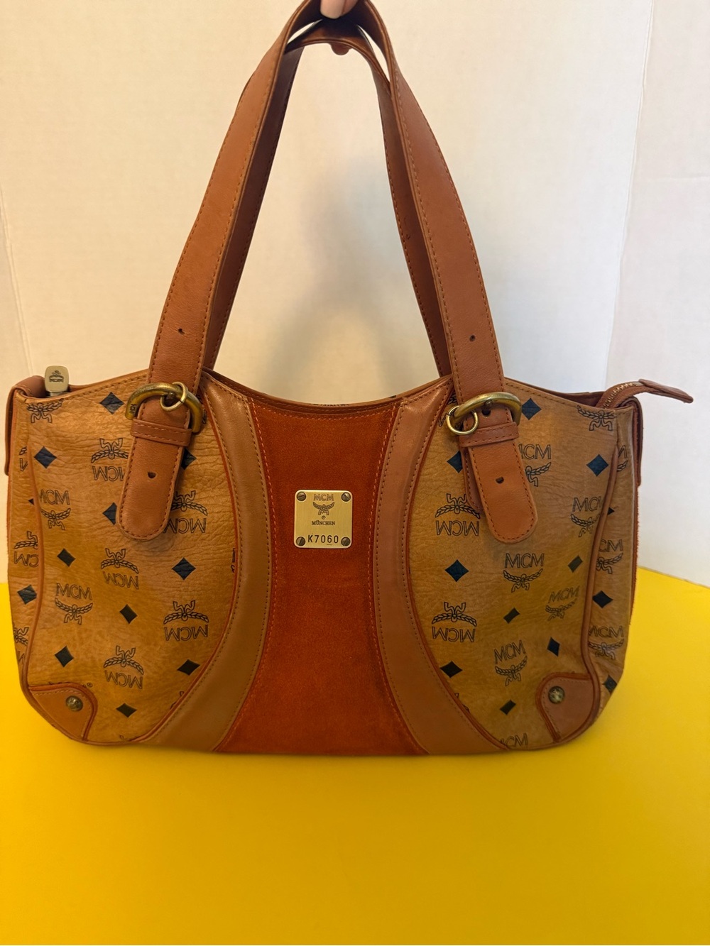 MCM Cognac & Tan Logo Shoulder Bag